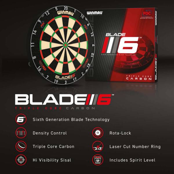 Winmau Blade 6 Triple Core Carbone - Cible de flechettes en acier